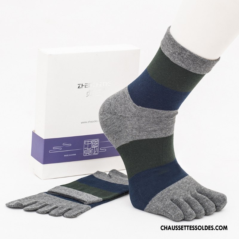 Chaussettes Mi Hautes Homme Toutes Les Saisons Anti-odeur Milieu Cinq Doigts Absorber La Sueur Chaussettes En Coton Couleurs Mixtes Bleu