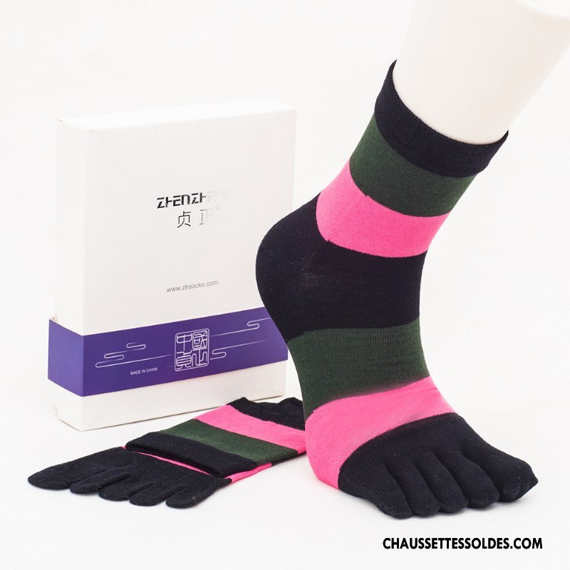 Chaussettes Mi Hautes Homme Toutes Les Saisons Anti-odeur Milieu Cinq Doigts Absorber La Sueur Chaussettes En Coton Couleurs Mixtes Bleu