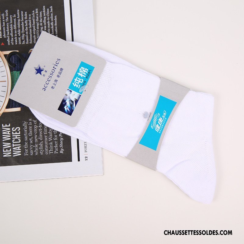 Chaussettes Mi Hautes Homme À La Mode Chaussettes En Coton De Travail Milieu Coton Bio Pure Blanc