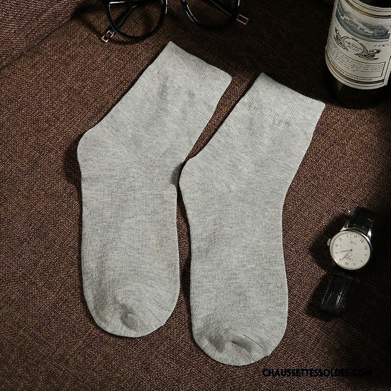 Chaussettes Mi Hautes Homme Été 100% Coton Milieu Racé Printemps De Travail Pure Gris