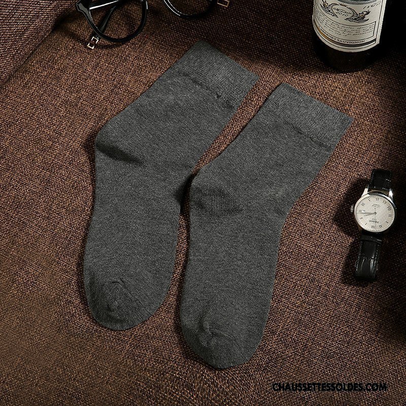 Chaussettes Mi Hautes Homme Été 100% Coton Milieu Racé Printemps De Travail Pure Gris