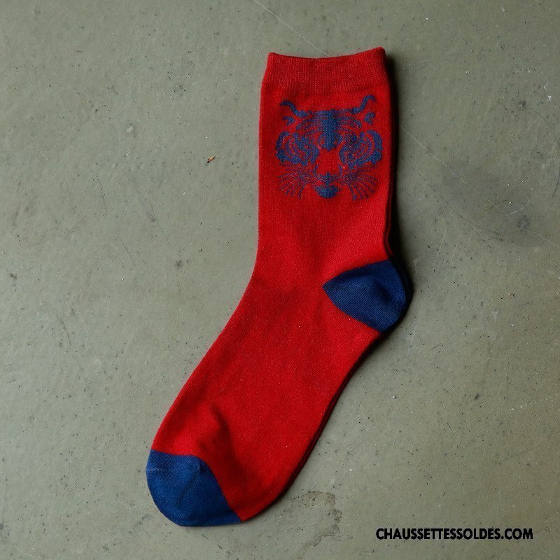 Chaussettes Mi Hautes Homme Été Milieu Coton Bio Printemps Casual Rouge
