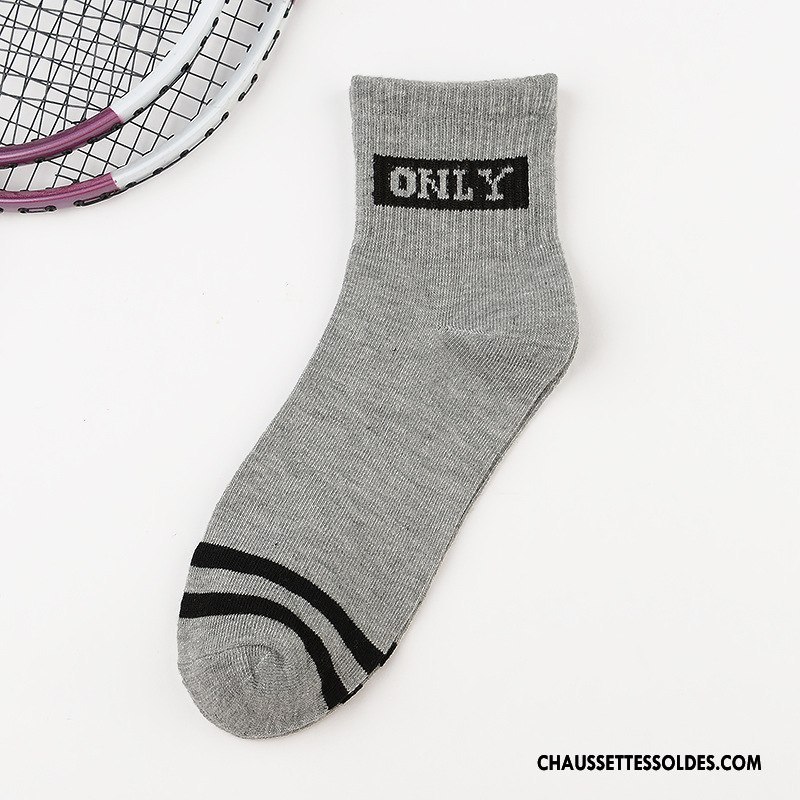 Chaussettes Mi Hautes Homme Été Rayé Chaussettes En Coton Tendance Mouvement Milieu Gris