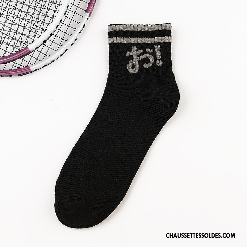 Chaussettes Mi Hautes Homme Été Rayé Chaussettes En Coton Tendance Mouvement Milieu Gris