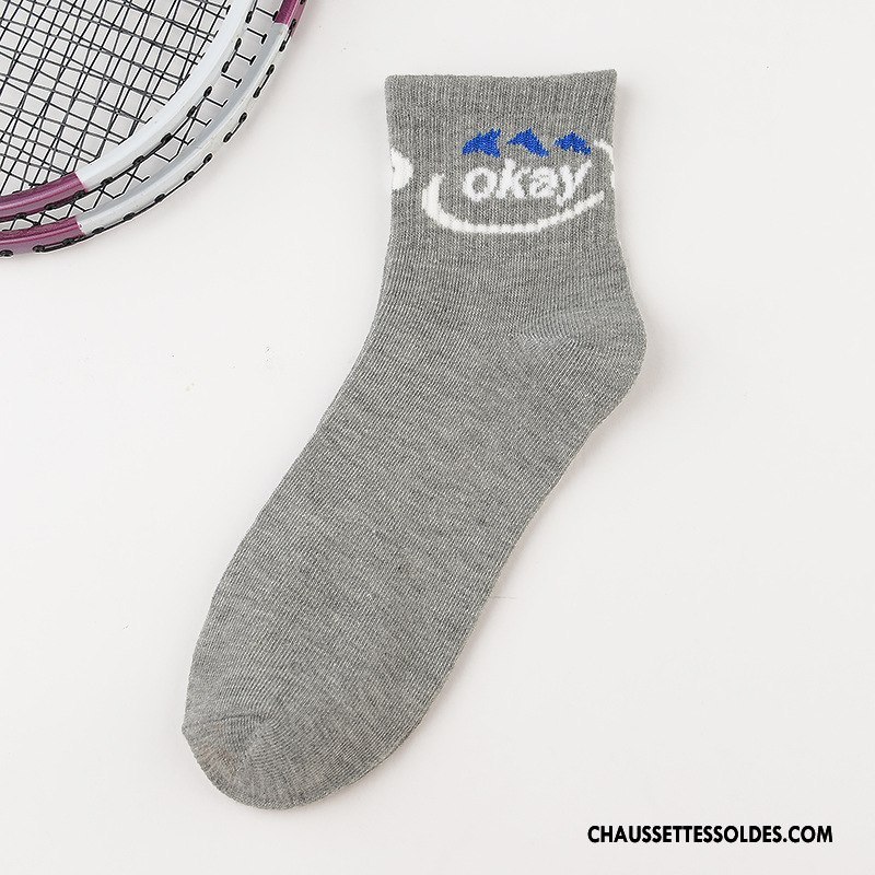Chaussettes Mi Hautes Homme Été Rayé Chaussettes En Coton Tendance Mouvement Milieu Gris