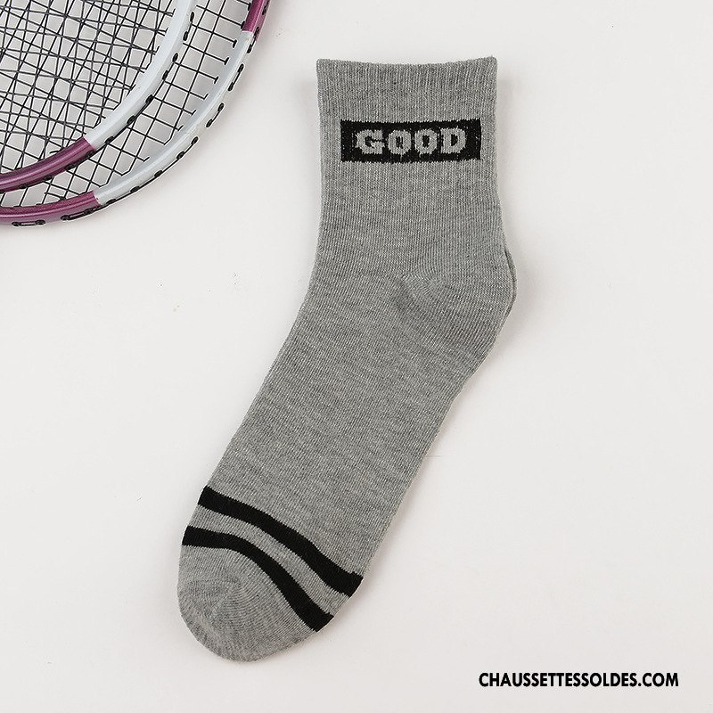 Chaussettes Mi Hautes Homme Été Rayé Chaussettes En Coton Tendance Mouvement Milieu Gris