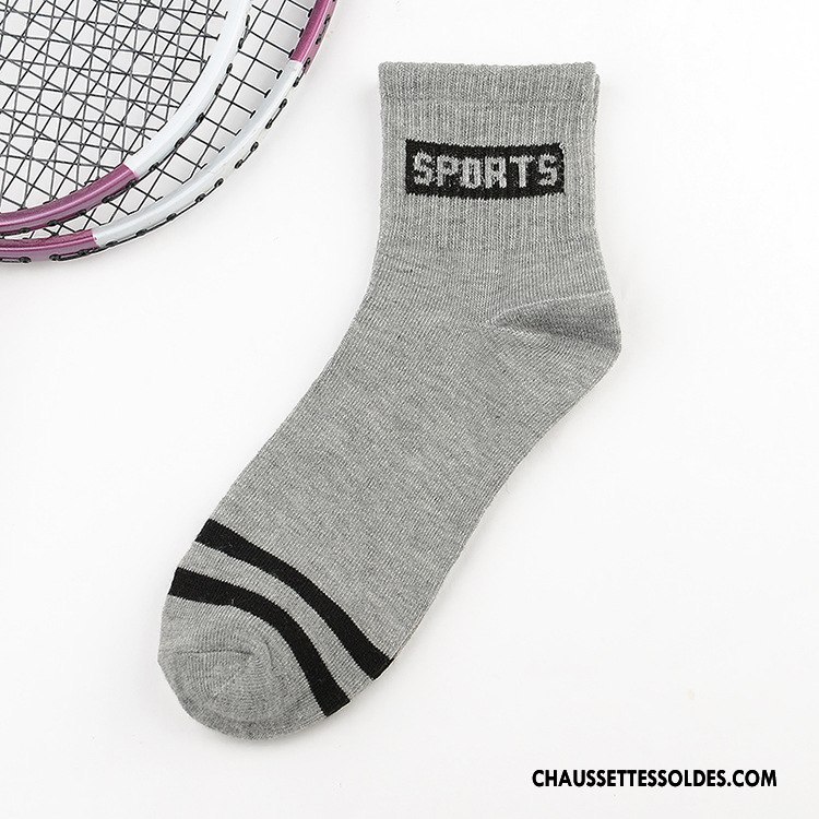 Chaussettes Mi Hautes Homme Été Rayé Chaussettes En Coton Tendance Mouvement Milieu Gris