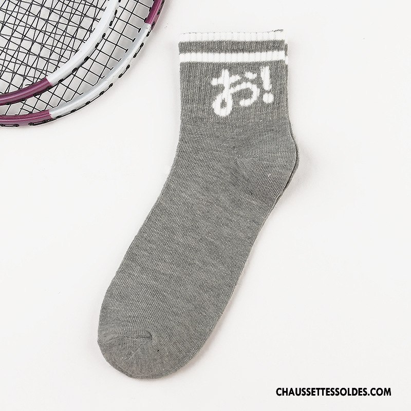 Chaussettes Mi Hautes Homme Été Rayé Chaussettes En Coton Tendance Mouvement Milieu Gris