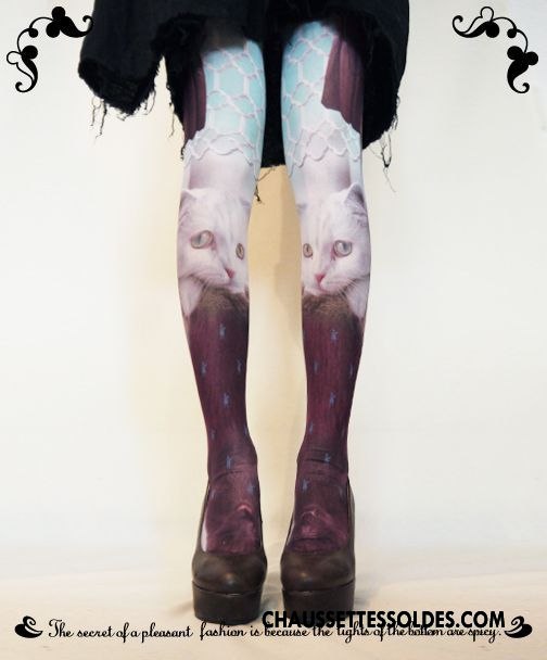 Collant Femme Chaussette Chat Blanc