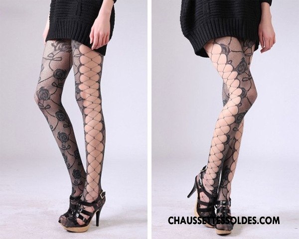 Collant Femme Chaussette Réseau Chaussette De Noël Rétro Creux Guipure Britanique Noir
