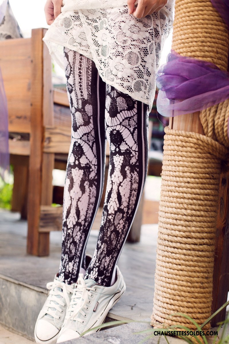 Collant Femme Chaussette Tatouage Dentelle Guêtres Leggings Noir