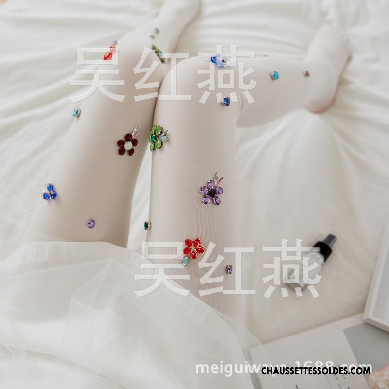 Collant Femme Fleur De Pêche Brodé Collant Panty