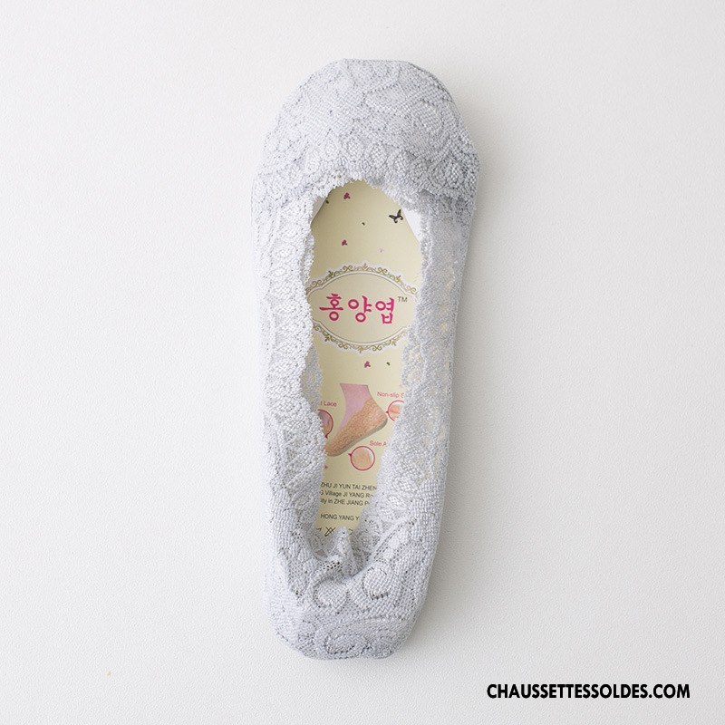 Collant Femme Invisible Chaussette Légère Dentelle Antidérapant Silicone Blanc Clair