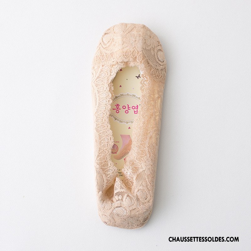 Collant Femme Invisible Chaussette Légère Dentelle Antidérapant Silicone Blanc Clair