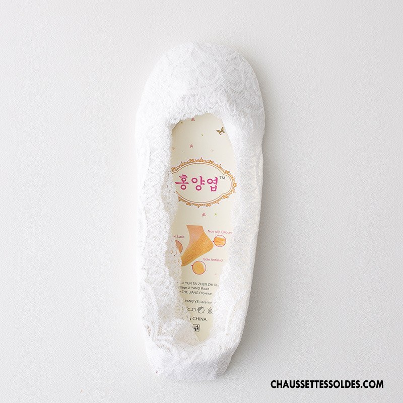 Collant Femme Invisible Chaussette Légère Dentelle Antidérapant Silicone Blanc Clair