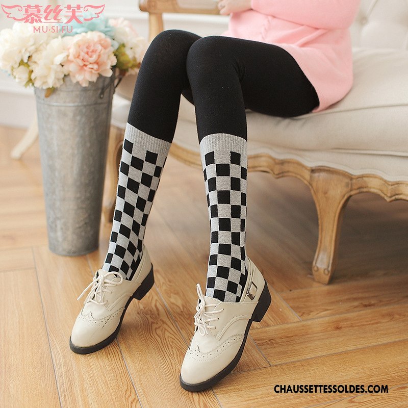Collant Femme Le Nouveau Carreaux Coton Hiver Doux Respirant Blanc