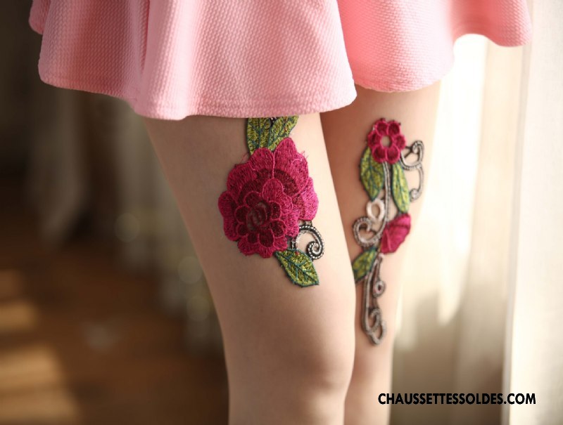 Collant Femme Perle Fleurs Dentelle Chaussette De Noël Brodé Manuel
