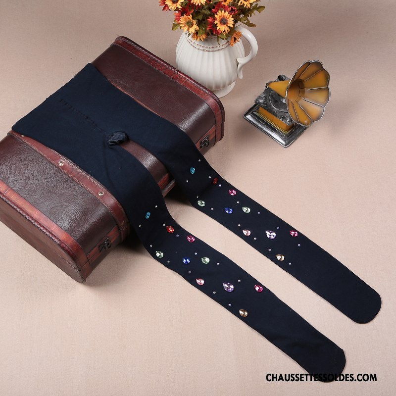 Collant Femme Rayé Velours Chaussette Tatouage Bleu