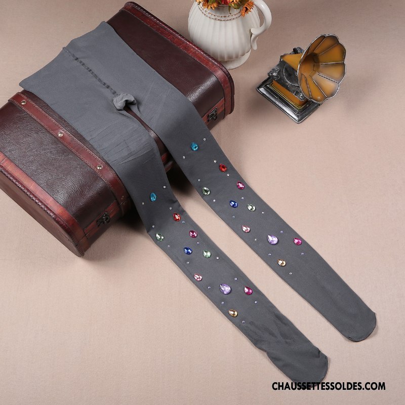 Collant Femme Rayé Velours Chaussette Tatouage Bleu