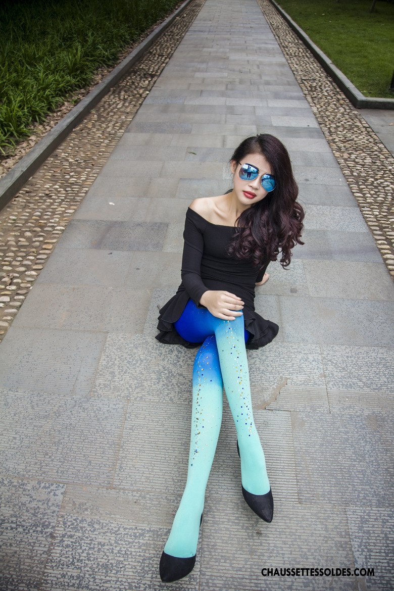 Collant Femme Velours Dégradé Bleu