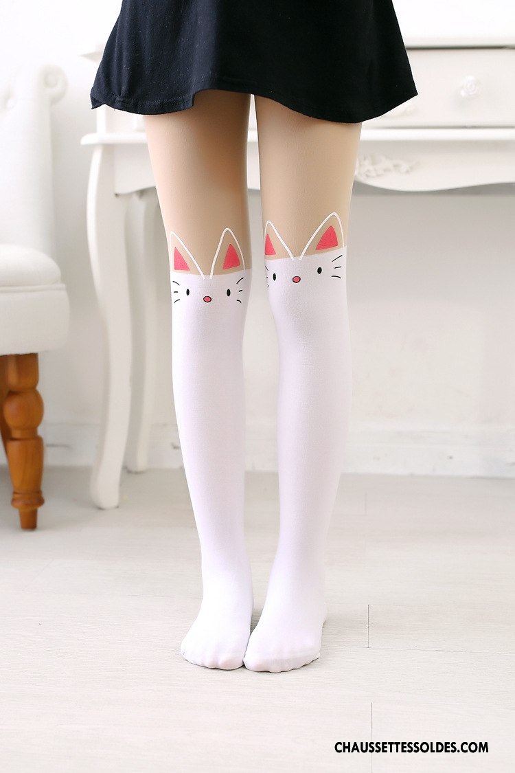 Collant Fille Charmant Chat Légère Printemps Milieu Enfant Blanc