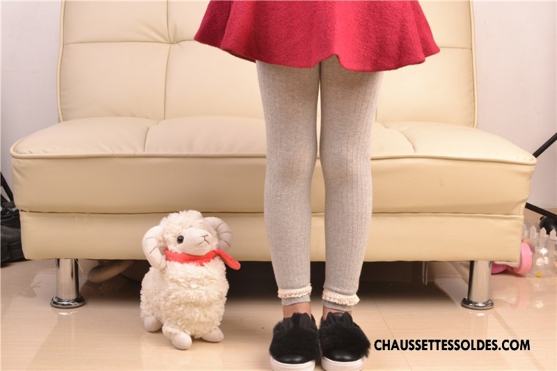 Collant Fille Couche Double Enfant En Maille Fleurs Guêtres Leggings Hiver Rose Jaune Or