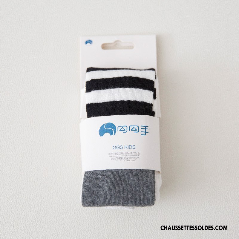 Collant Fille Printemps 100% Coton Antidérapant Enfant Rayé Collant Panty Couleurs Mixtes Gris