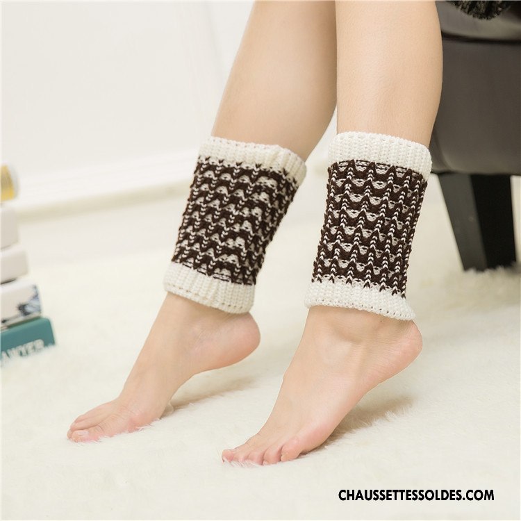 Guêtres Femme Beige Hiver Chaussette Courte En Maille De Laine Thermiques Blanc