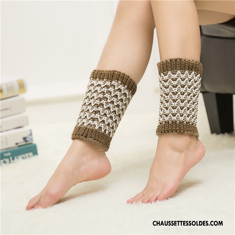 Guêtres Femme Beige Hiver Chaussette Courte En Maille De Laine Thermiques Blanc