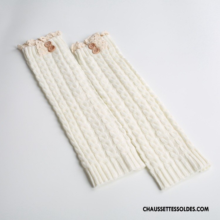 Guêtres Femme Bouton En Maille Thermiques Europe L'automne Hiver Blanc