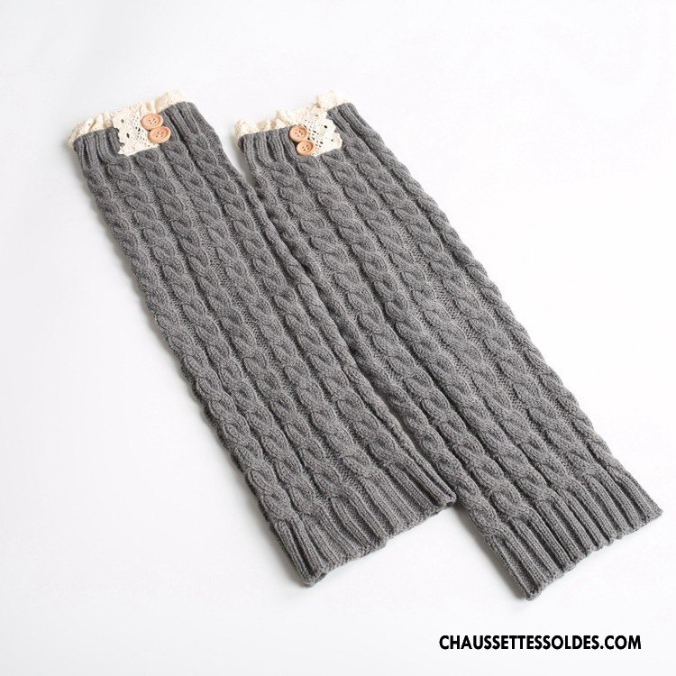 Guêtres Femme Bouton En Maille Thermiques Europe L'automne Hiver Blanc