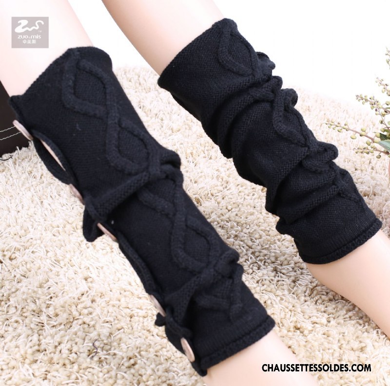 Guêtres Femme Bouton L'automne Losange En Maille Chaussette Hiver Blanc