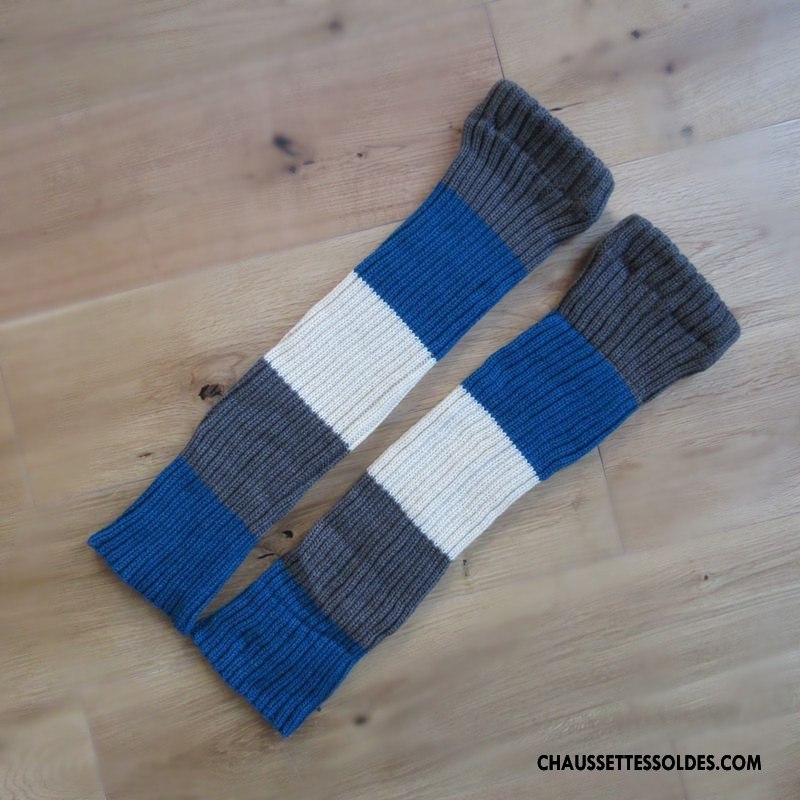 Guêtres Femme Chaussette Rayé Dame Thermiques Longue L'automne Bleu Marin