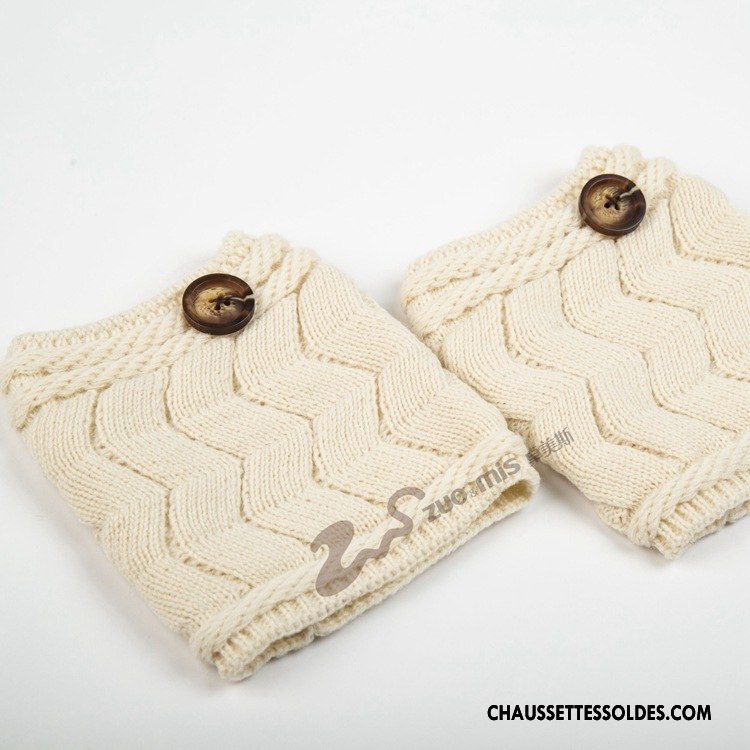 Guêtres Femme Chaussette Style Chaud En Maille De Laine Renforcé Beige Blanc