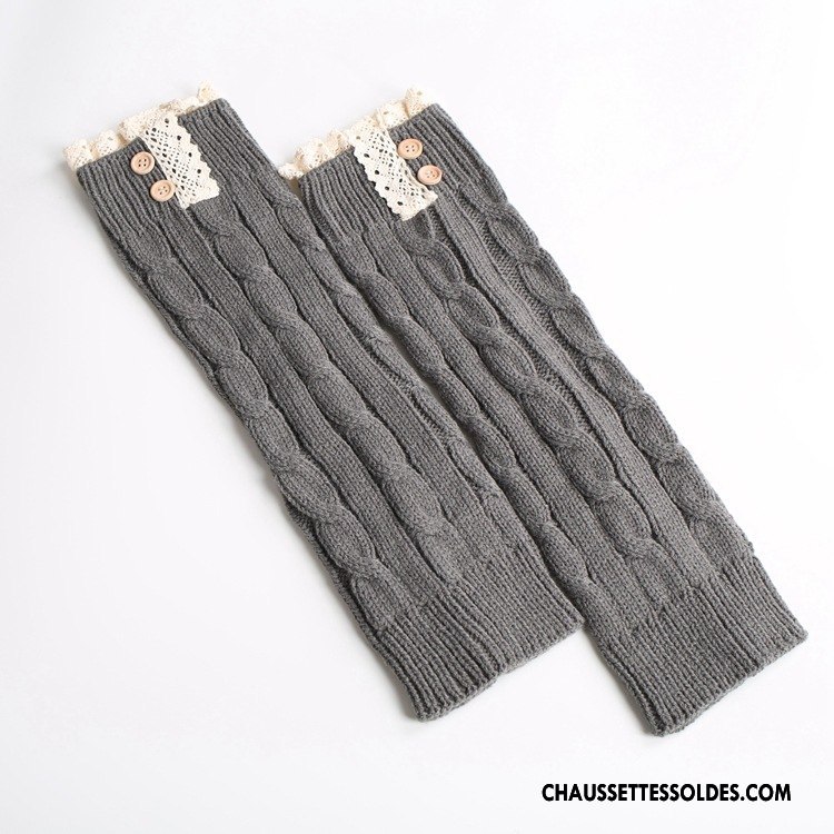 Guêtres Femme De Laine L'automne En Maille Dentelle Hiver Fleurs Gris Foncé