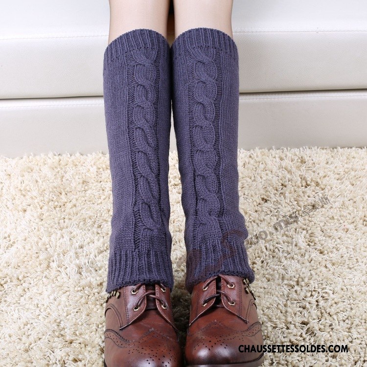 Guêtres Femme De Laine Thermiques Hiver L'automne En Maille Chaussette Bleu
