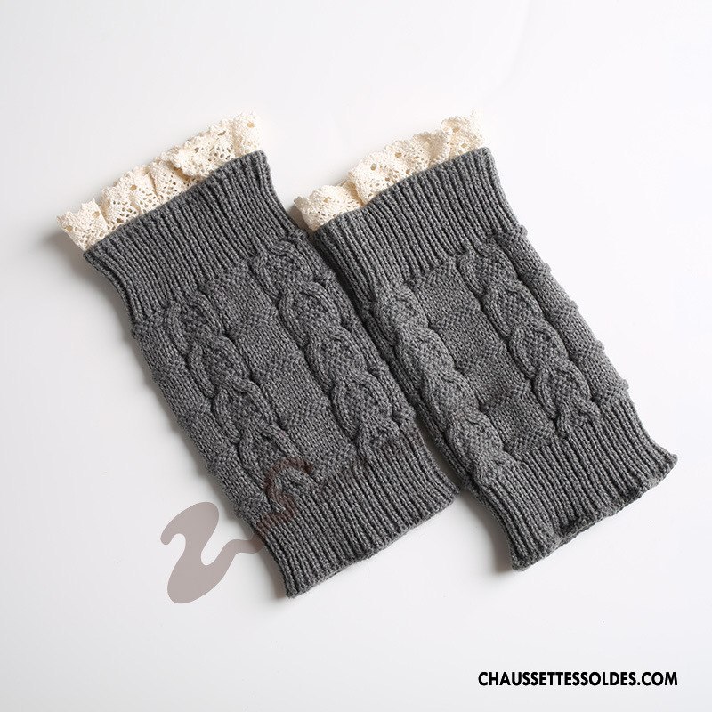 Guêtres Femme Dentelle Court En Maille Hiver Thermiques Chaussette Gris