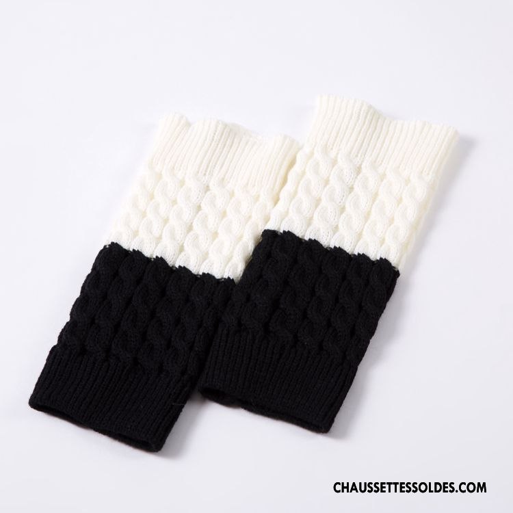 Guêtres Femme En Maille Bicolore Fleurs Chaussette De Laine Couleurs Mixtes Couleur De Contraste Gris