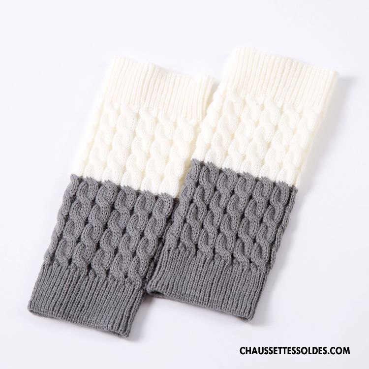 Guêtres Femme En Maille Bicolore Fleurs Chaussette De Laine Couleurs Mixtes Couleur De Contraste Gris