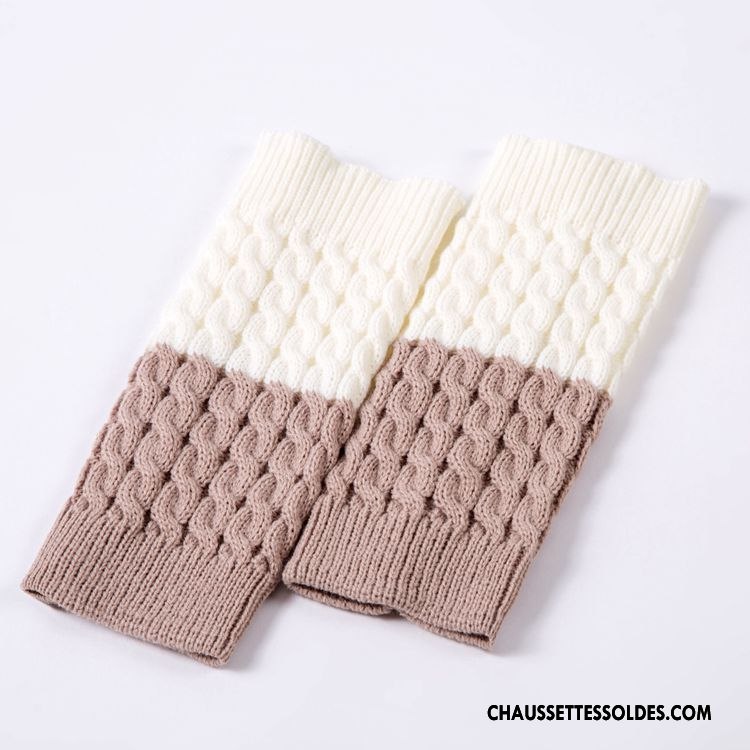 Guêtres Femme En Maille Bicolore Fleurs Chaussette De Laine Couleurs Mixtes Couleur De Contraste Gris