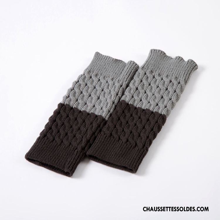 Guêtres Femme En Maille Bicolore Fleurs Chaussette De Laine Couleurs Mixtes Couleur De Contraste Gris