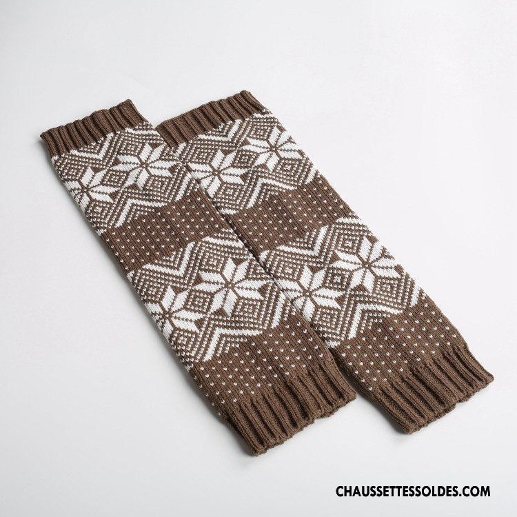Guêtres Femme En Maille Chaussette Noël Petit De Laine Thermiques Marron / Brun