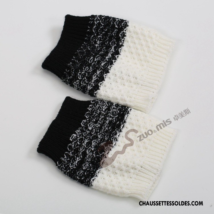 Guêtres Femme En Maille Chaussette Thermiques De Laine Couleurs Mixtes Couleur De Contraste Blanc