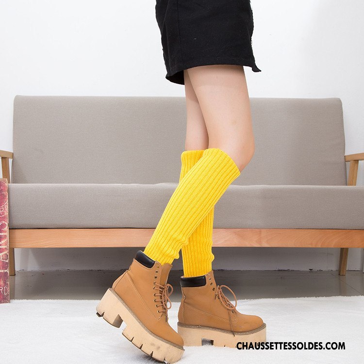 Guêtres Femme En Maille De Laine Milieu Chaussette Multicolore Jaune