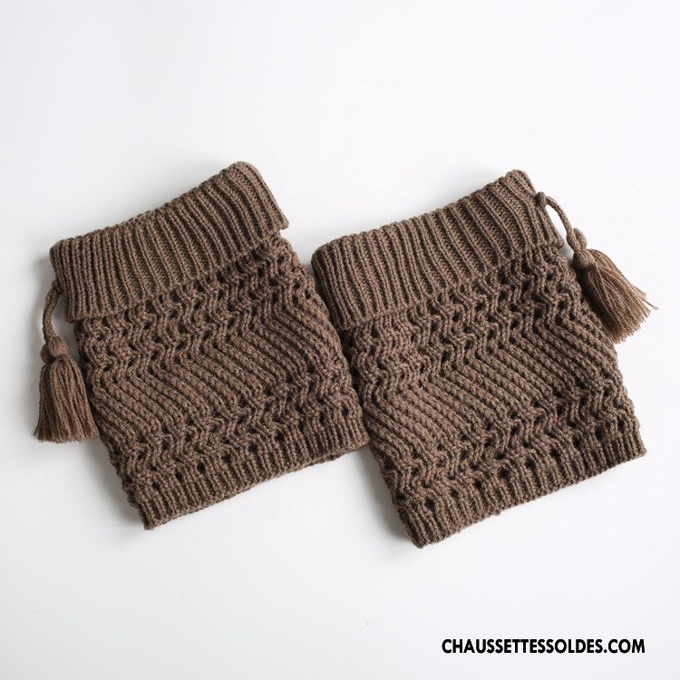 Guêtres Femme Europe En Maille Beige Frange Houppe Thermiques Noël Blanc