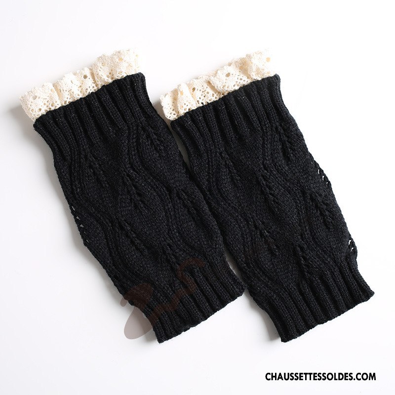Guêtres Femme Hiver Feuilles L'automne Thermiques De Laine En Maille Blanc