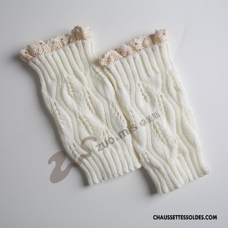 Guêtres Femme Hiver Feuilles L'automne Thermiques De Laine En Maille Blanc