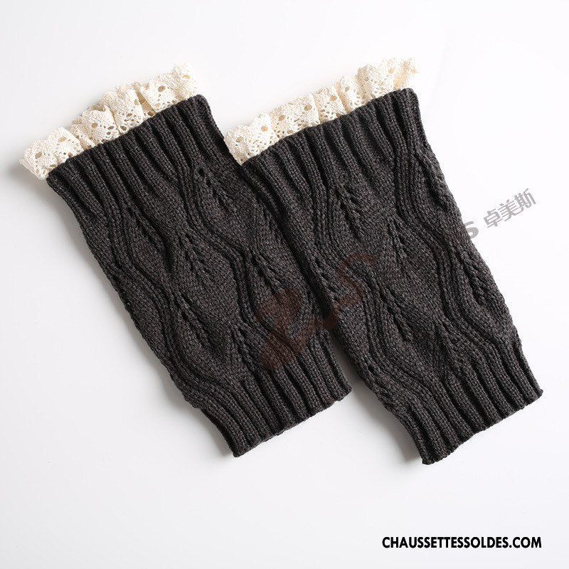 Guêtres Femme Hiver Feuilles L'automne Thermiques De Laine En Maille Blanc
