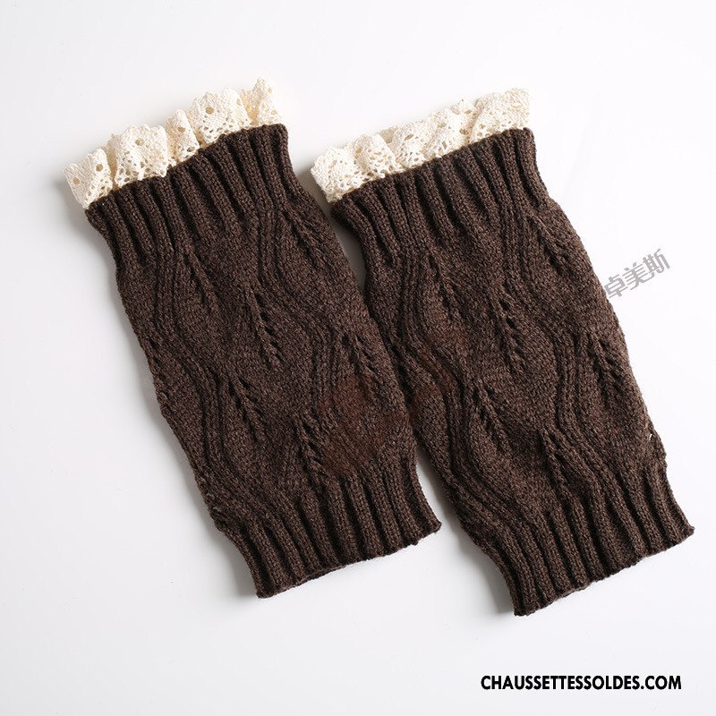 Guêtres Femme Hiver Feuilles L'automne Thermiques De Laine En Maille Blanc