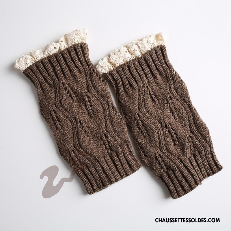 Guêtres Femme Hiver Feuilles L'automne Thermiques De Laine En Maille Blanc